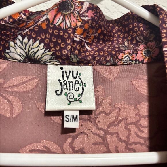 Ivy Jane Kimono Womens Multicolor S/M Floral Open Front Velvet Cardigan - Picture 4 of 9